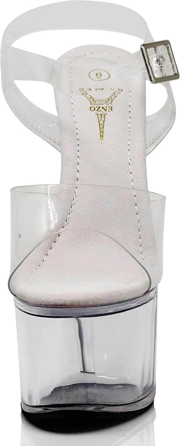 Enzo Romeo Women Clear High Heel Platform Wedge Pump Sandals