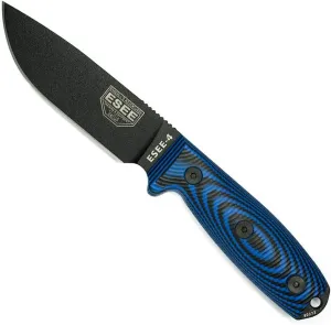 ESEE-4 Fixed Blade Knife, 3D Contoured Handle, 1095 Carbon Steel, Black Ambidextrous Sheath, Made in USA