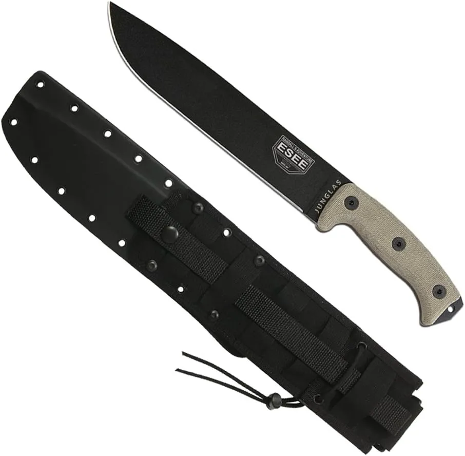 ESEE Authentic JUNGLAS Survival Knife, Kydex Sheath, MOLLE Backing