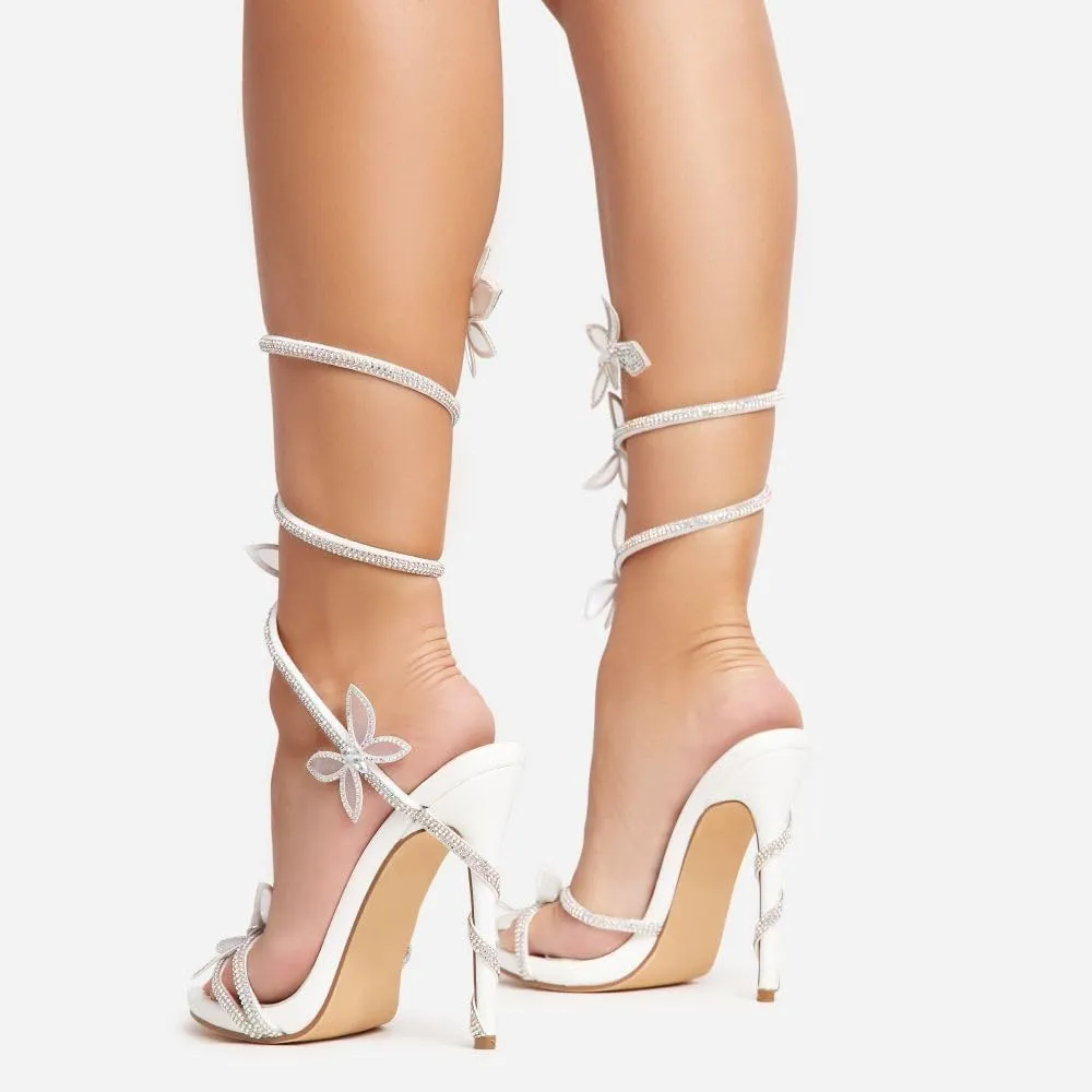 Fantasy Women's Diamante Butterfly Detail Wrap Around Strap Platform Stiletto Heel Sandal