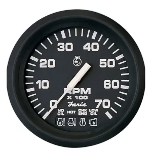 Faria Euro Black 4" Tachometer w/Systemcheck 7000 RPM (Gas) f/Johnson/Evinrude Outboard
