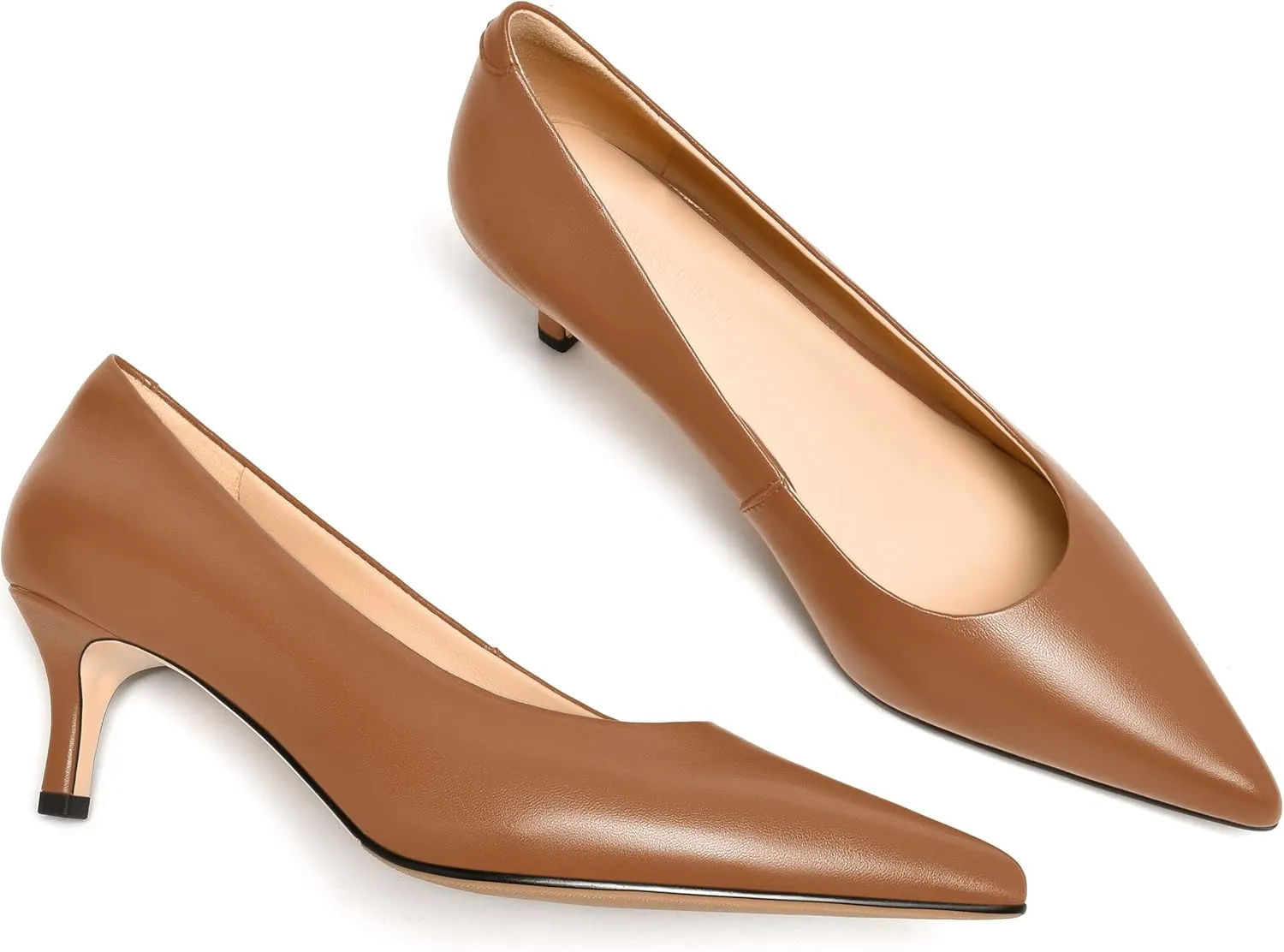 FEMSTEP Womens Work Pointed Toe Slip On Formal Leather Kitten Low Heel Pumps Shoes 2 Inch