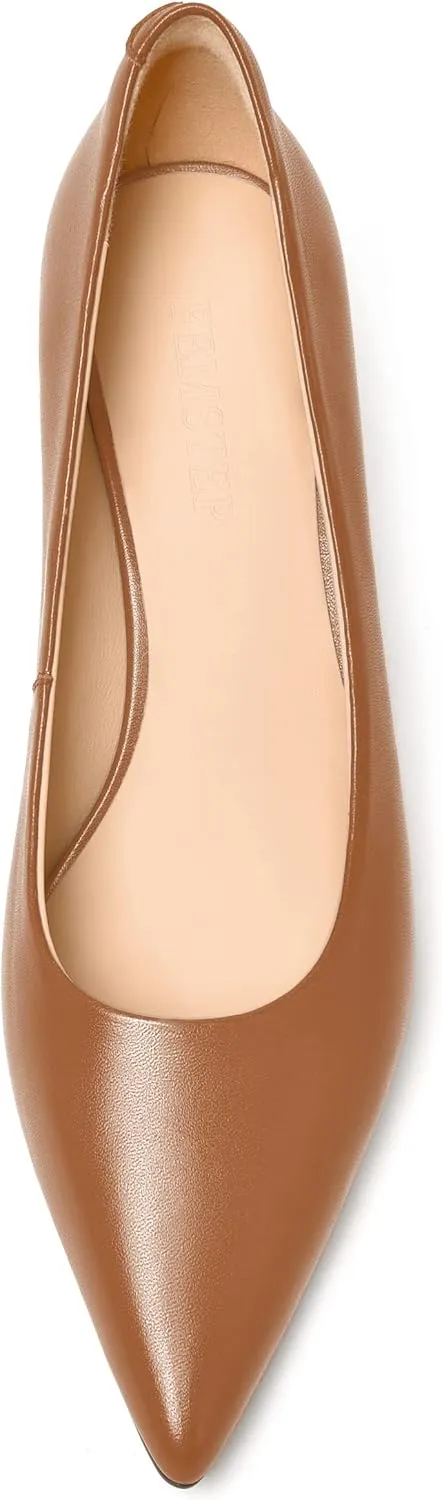 FEMSTEP Womens Work Pointed Toe Slip On Formal Leather Kitten Low Heel Pumps Shoes 2 Inch