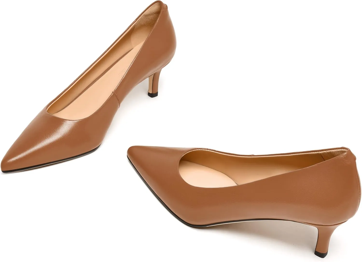 FEMSTEP Womens Work Pointed Toe Slip On Formal Leather Kitten Low Heel Pumps Shoes 2 Inch