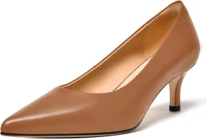 FEMSTEP Womens Work Pointed Toe Slip On Formal Leather Kitten Low Heel Pumps Shoes 2 Inch