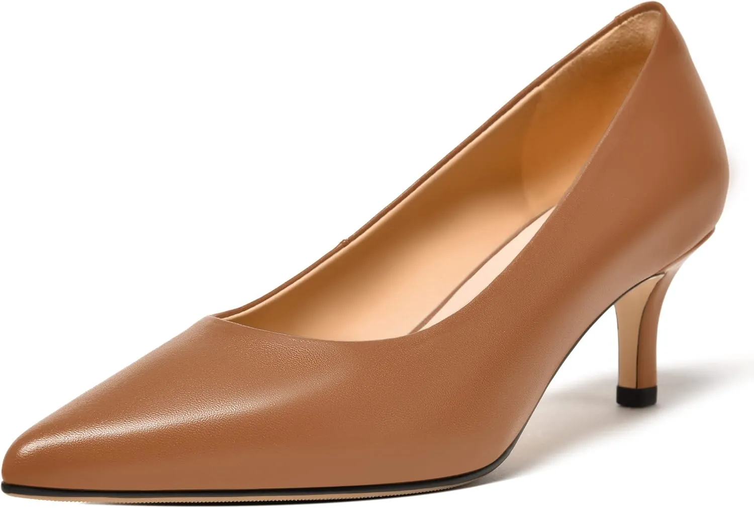 FEMSTEP Womens Work Pointed Toe Slip On Formal Leather Kitten Low Heel Pumps Shoes 2 Inch