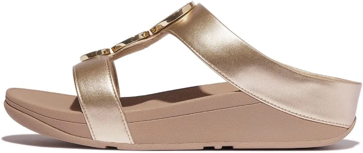 FitFlop Women's Halo Bead-Circle Metallic H-bar Slides Wedge Sandal