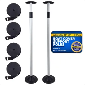 Five Oceans 2-Pack Boat Cover Support Poles, Adjustable 31"-59", Fits Pontoon, Fishing Boats, Canoes, Kayaks, Jon Boats - FO4688-M2