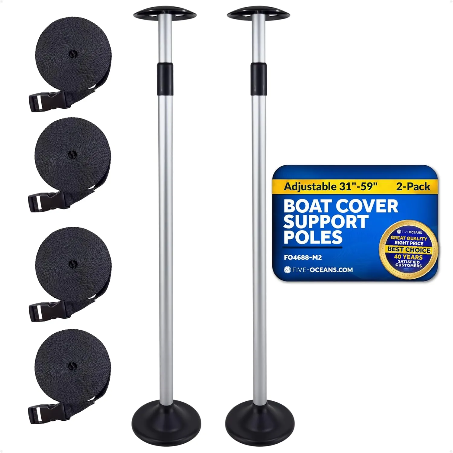 Five Oceans 2-Pack Boat Cover Support Poles, Adjustable 31"-59", Fits Pontoon, Fishing Boats, Canoes, Kayaks, Jon Boats - FO4688-M2