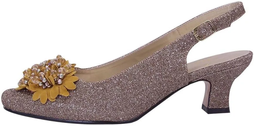 Floral Natalie Women Wide Width Dress Slingback Shoes with Bow