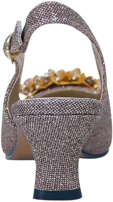 Floral Natalie Women Wide Width Dress Slingback Shoes with Bow