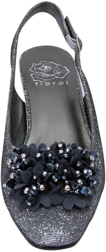Floral Natalie Women Wide Width Dress Slingback Shoes with Bow