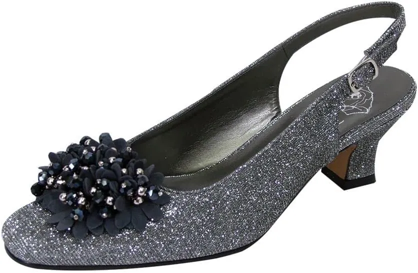 Floral Natalie Women Wide Width Dress Slingback Shoes with Bow