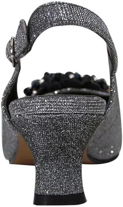 Floral Natalie Women Wide Width Dress Slingback Shoes with Bow