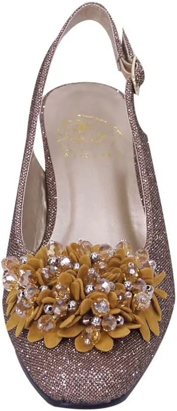 Floral Natalie Women Wide Width Dress Slingback Shoes with Bow