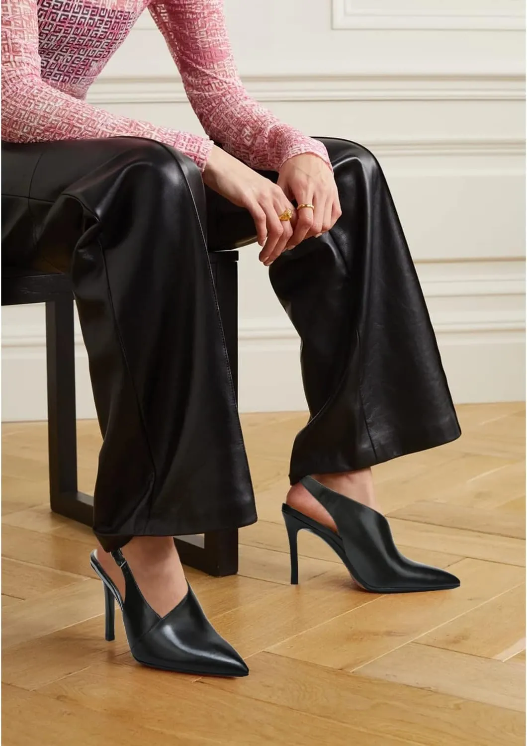 FOWT Spring Two Toned Patchwork Snakeskin Slingback Buckle Strap Black Pumps for Woman Elegant Pointed Toe 3 Inches High Heels Concise Casual Daily Dressy Shoes, US Size 4-16 M