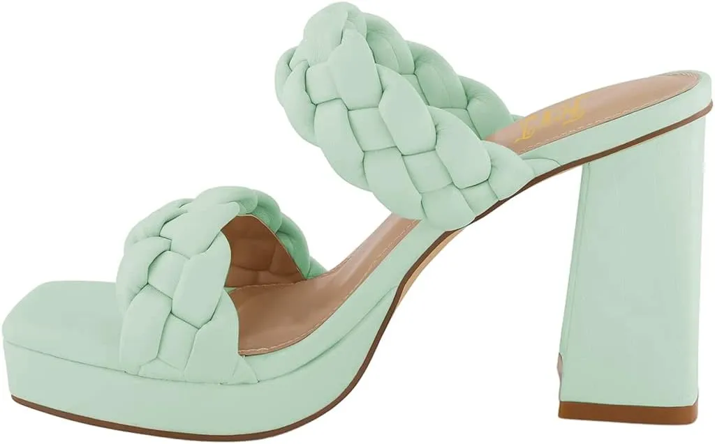 FOWT Women Platform Open Toe Mules Braided Straps Chunky High Heel Sandals Slip on Casual Slippers Outdoor Dressy Shoes Size 4-15 US
