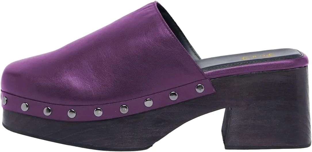 FOWT Women Square Toe Slip on Muels Rivet Studded Chunky Mid Heel Slippers Beach Casual Dressy Fashion Shoes Size 4-16 US