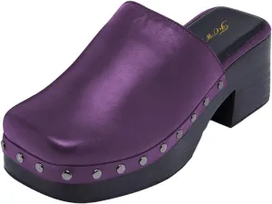 FOWT Women Square Toe Slip on Muels Rivet Studded Chunky Mid Heel Slippers Beach Casual Dressy Fashion Shoes Size 4-16 US