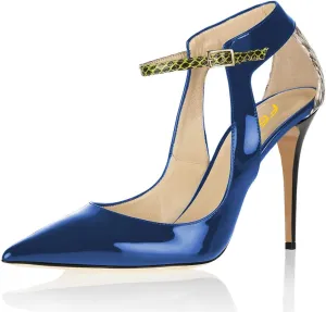 FSJ Women Pointy Toe Ankle Strap Pump High Heel Slip On Cutout Snake Print Daily Office Shoes Size 4-15 US