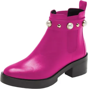 FSJ Women Round Toe Chelsea Boots with Pearls Strap Block Low Heel Slip On Vegan Leather Ankle Booties Size 4-16 US
