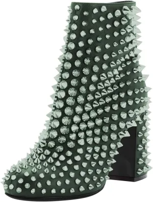 FSJ Women Round Toe Studded Chunky Heel Ankle Boots Side Zipper Sexy High Block Heel Rivets Bootie Fashion Party Dressy Shoes Size 4-16 US