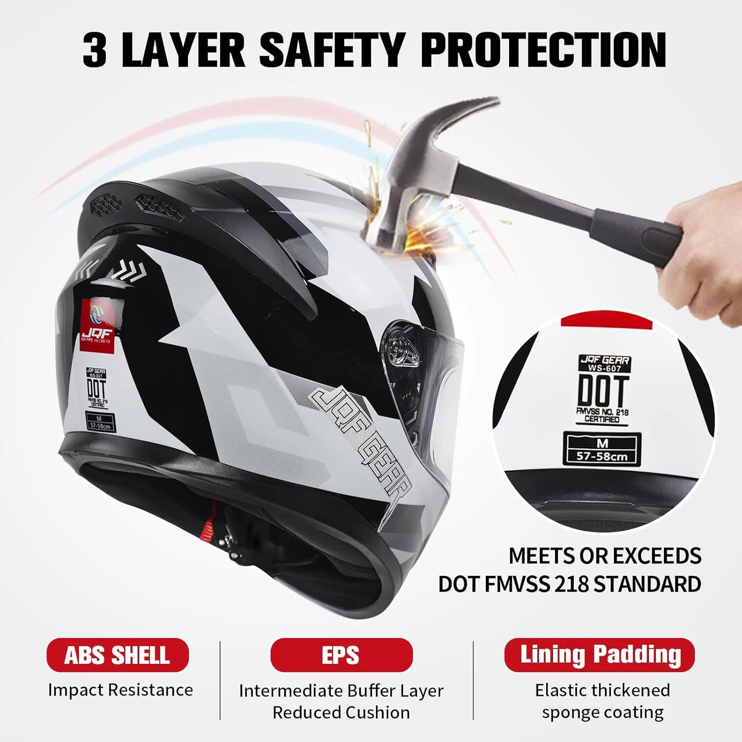 Full Face Motorcycle Helmet WS-607 DOT Approved Motorbike Racing Street Bike Helmets for Adults with Visor