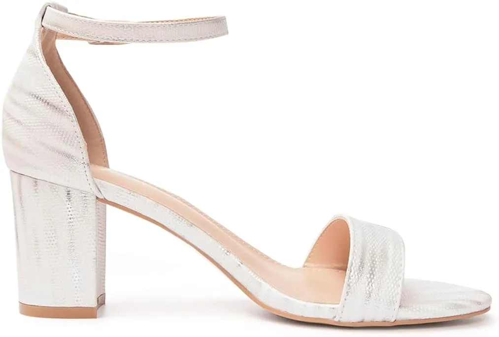 FUNKYMONKEY Women's Chunky High Heels Sandals,Two Strap Open Toe Ankle Strap Heeled Sandal,Party Wedding Strappy Buckle Sandals