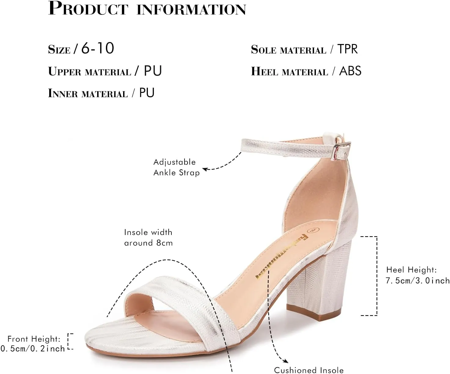 FUNKYMONKEY Women's Chunky High Heels Sandals,Two Strap Open Toe Ankle Strap Heeled Sandal,Party Wedding Strappy Buckle Sandals