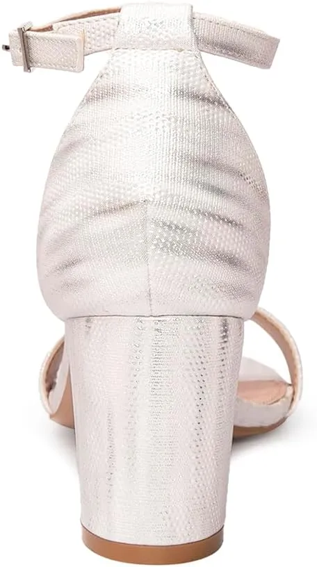 FUNKYMONKEY Women's Chunky High Heels Sandals,Two Strap Open Toe Ankle Strap Heeled Sandal,Party Wedding Strappy Buckle Sandals