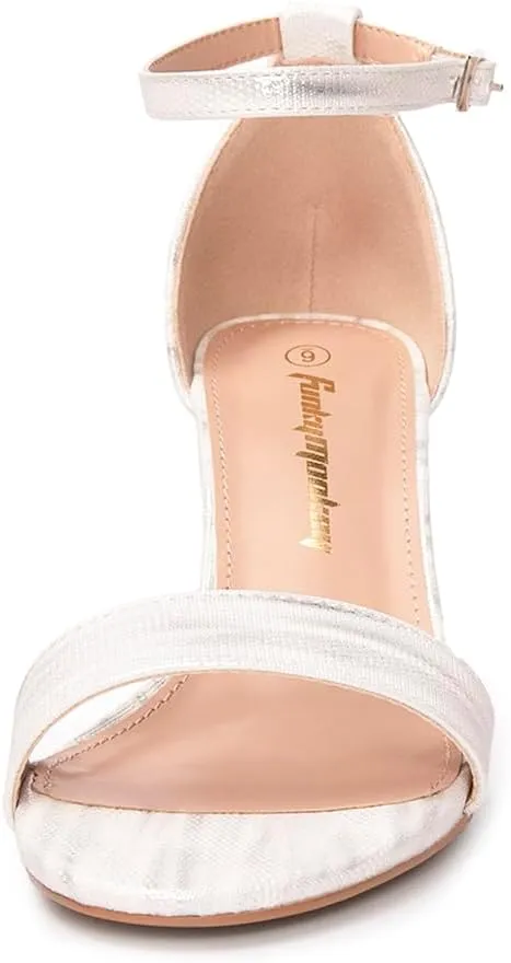 FUNKYMONKEY Women's Chunky High Heels Sandals,Two Strap Open Toe Ankle Strap Heeled Sandal,Party Wedding Strappy Buckle Sandals