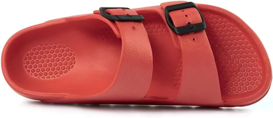 FUNKYMONKEY Women's Comfort Slides Double Buckle Adjustable Plastics Flat Sandals