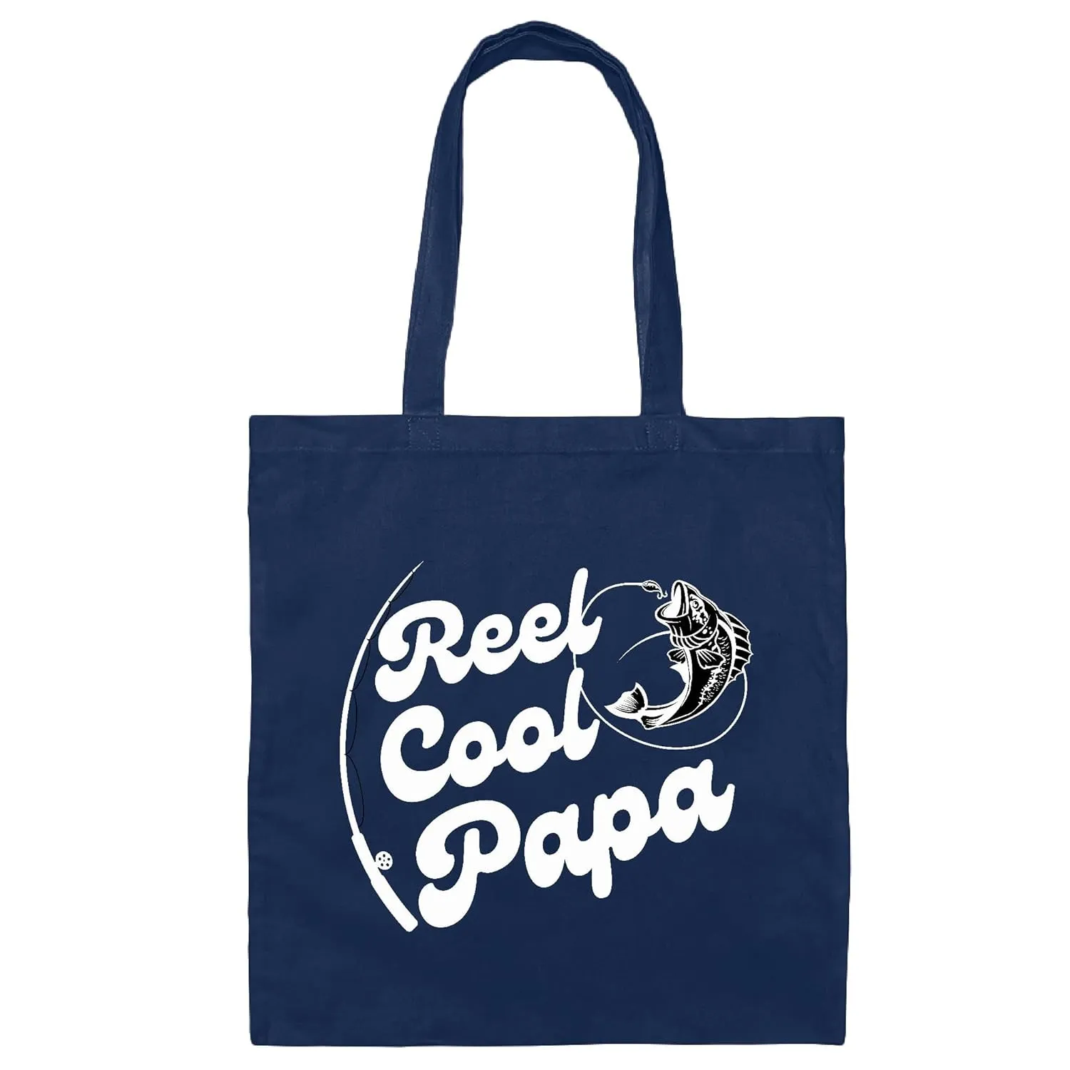 Funny Fishing Fathers Day Gifts for Papa Reel Cool Tote Bag Travel Coffee Beer Navy Black Multicolor Canvas Tote Bag