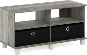 Furinno Andrey Entertainment Center with Bin Drawers, French Oak Grey/Black