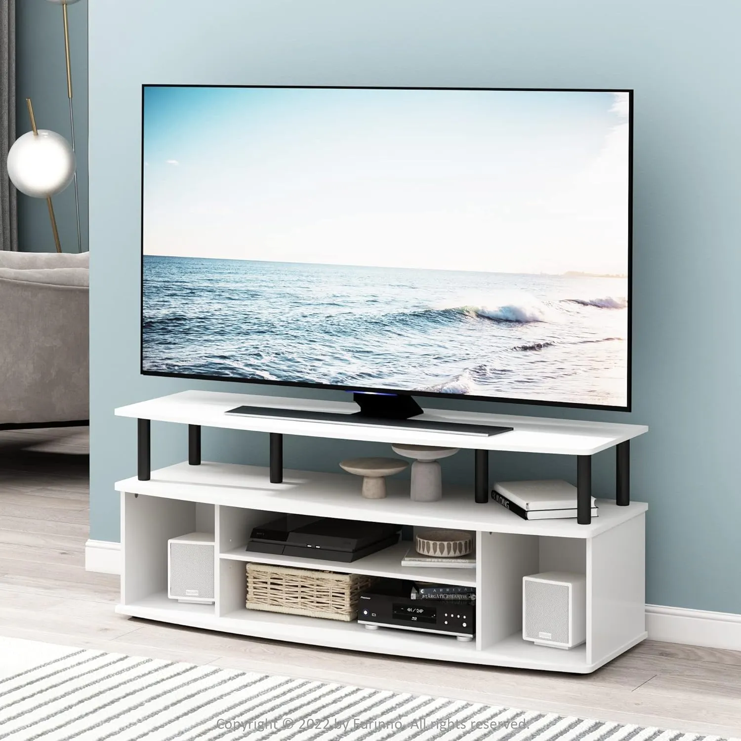 Furinno Jaya Large Entertainment Center Hold up to 55-in TV, Inch, White/Black