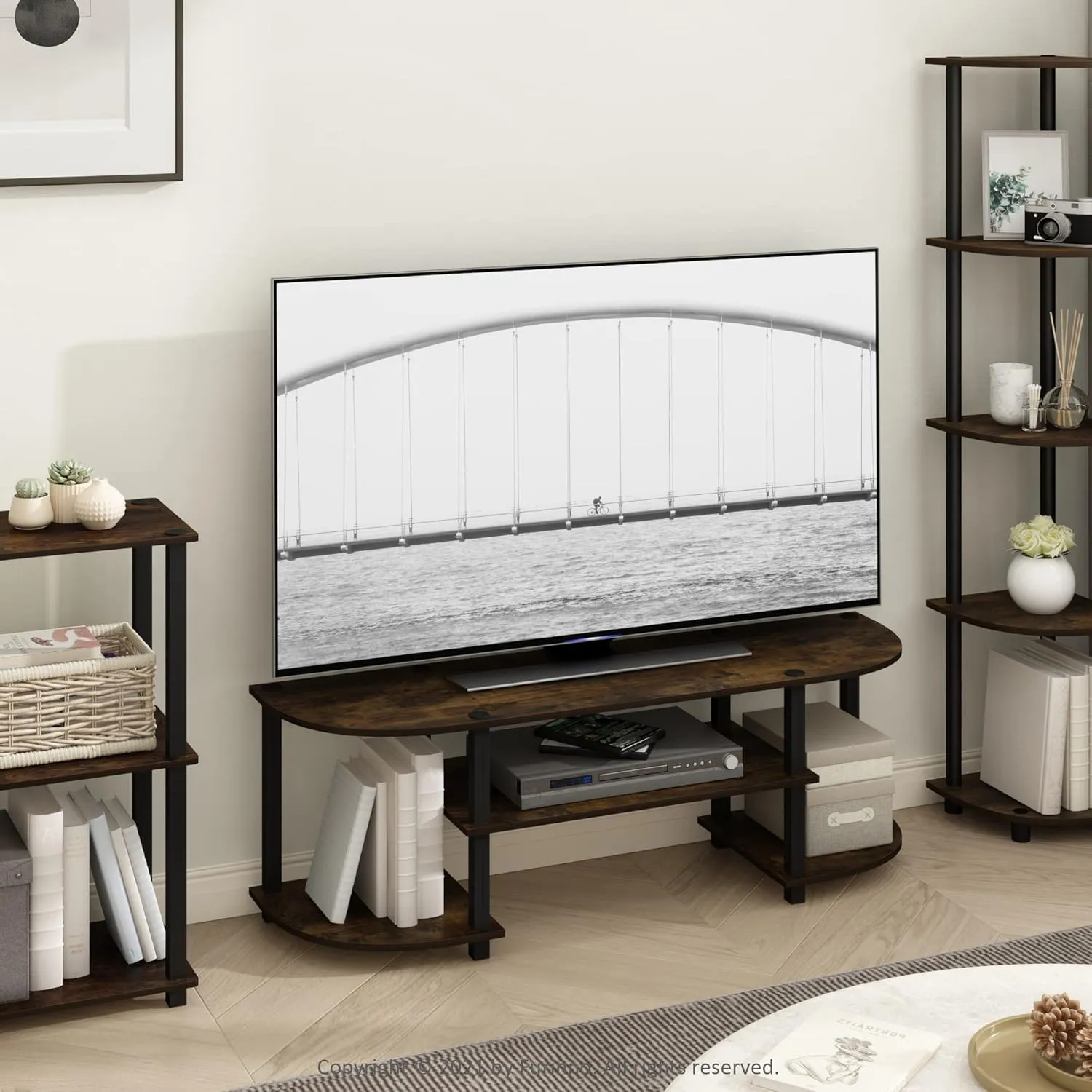 Furinno Turn-S-Tube Wide TV Entertainment Center, Amber Pine/Black