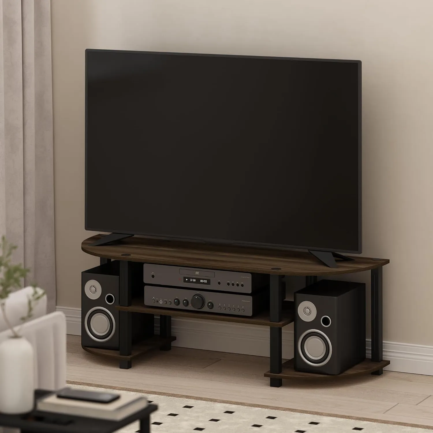 Furinno Turn-S-Tube Wide TV Entertainment Center, Columbia Walnut/Black