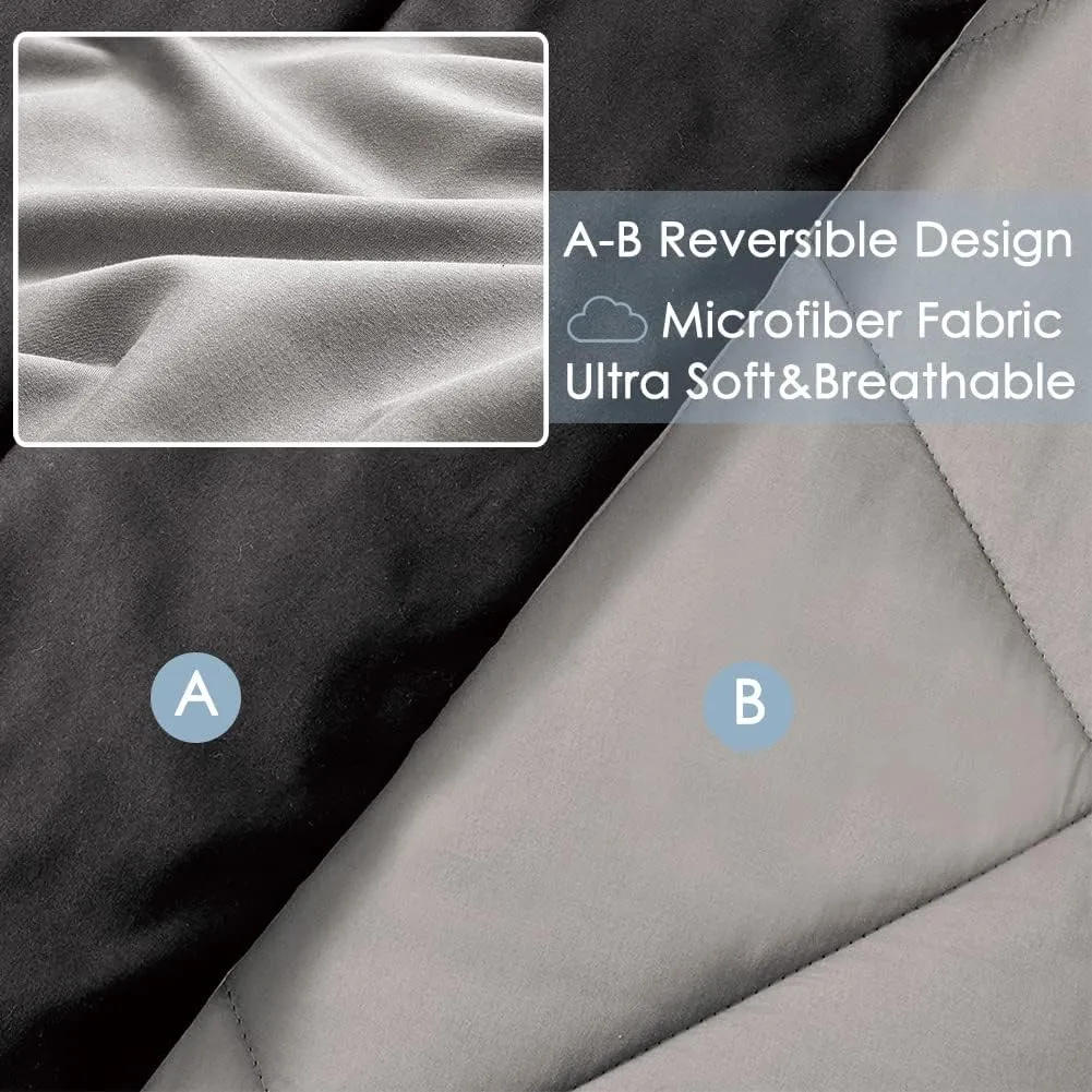 Furnishh King Size 7 Pieces Comforter Set Bed in a Bag, Reversible Bed Set with Comforter, Flat Sheet, Fitted Sheet, Pillowcases & Shams, Black and Grey Bedding Sets for King Bed