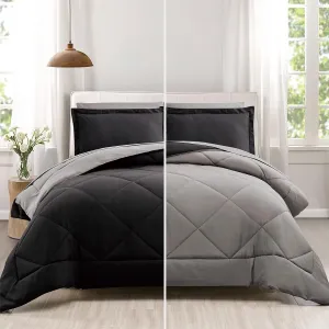 Furnishh King Size 7 Pieces Comforter Set Bed in a Bag, Reversible Bed Set with Comforter, Flat Sheet, Fitted Sheet, Pillowcases & Shams, Black and Grey Bedding Sets for King Bed