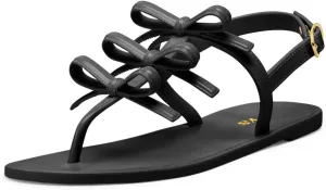 FYS Women's Round Split Toe Sandals Bows Comfortable Flat Slingbacks Casual Beach Street Summer Shoes Size 4-16 US