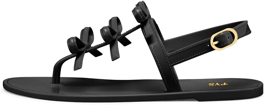 FYS Women's Round Split Toe Sandals Bows Comfortable Flat Slingbacks Casual Beach Street Summer Shoes Size 4-16 US