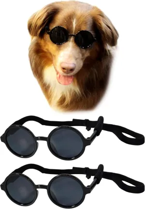 G001 Dog Cat Pet Costume Prop Round Sunglasses Medium Breeds 20-40 lbs (Black   Black)