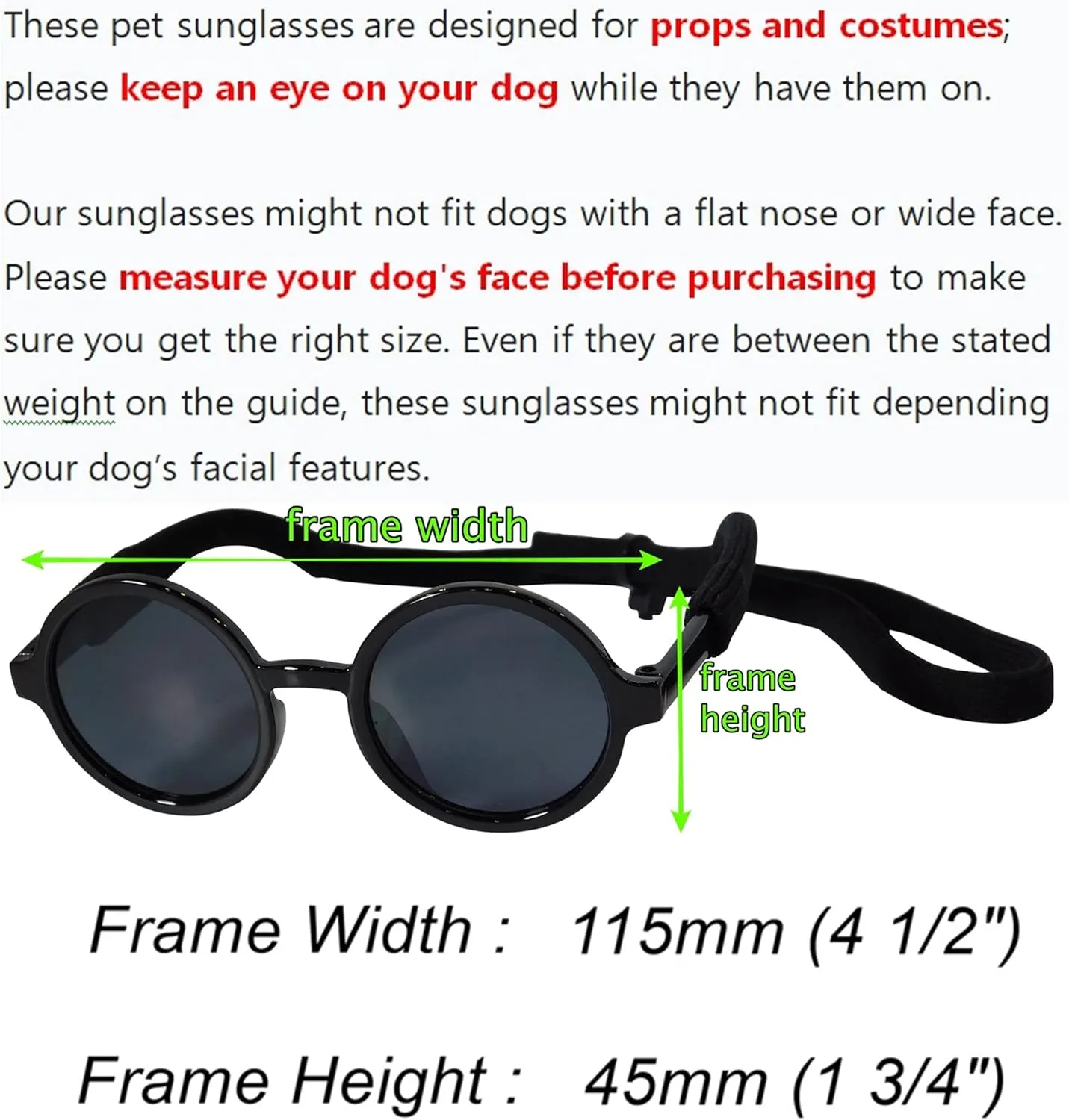G001 Dog Cat Pet Costume Prop Round Sunglasses Medium Breeds 20-40 lbs (Black   Black)