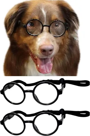 G003 Dog Pet Round Costume Prop Clear Lens Glasses Medium Breeds 18-40lbs (2-Pack Black-Clear Black-clr