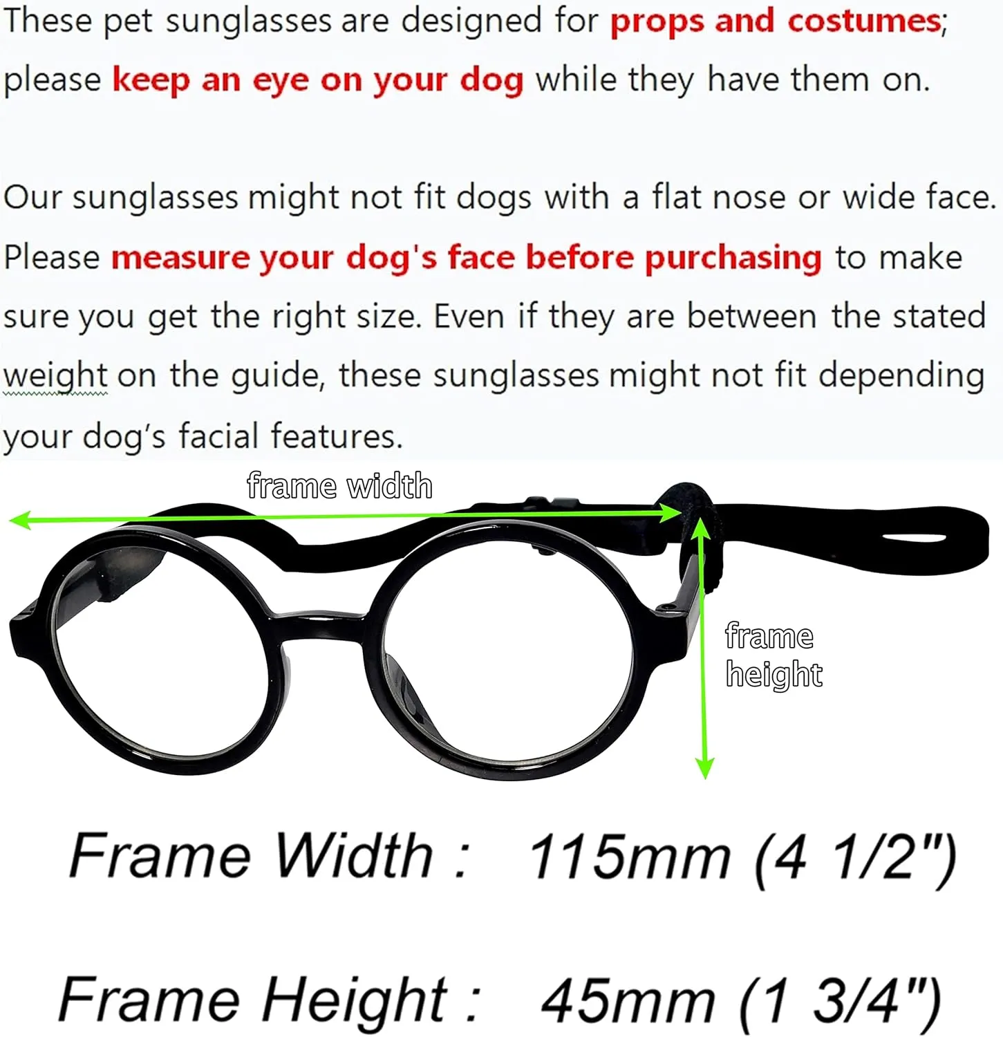 G003 Dog Pet Round Costume Prop Clear Lens Glasses Medium Breeds 18-40lbs (2-Pack Black-Clear Black-clr