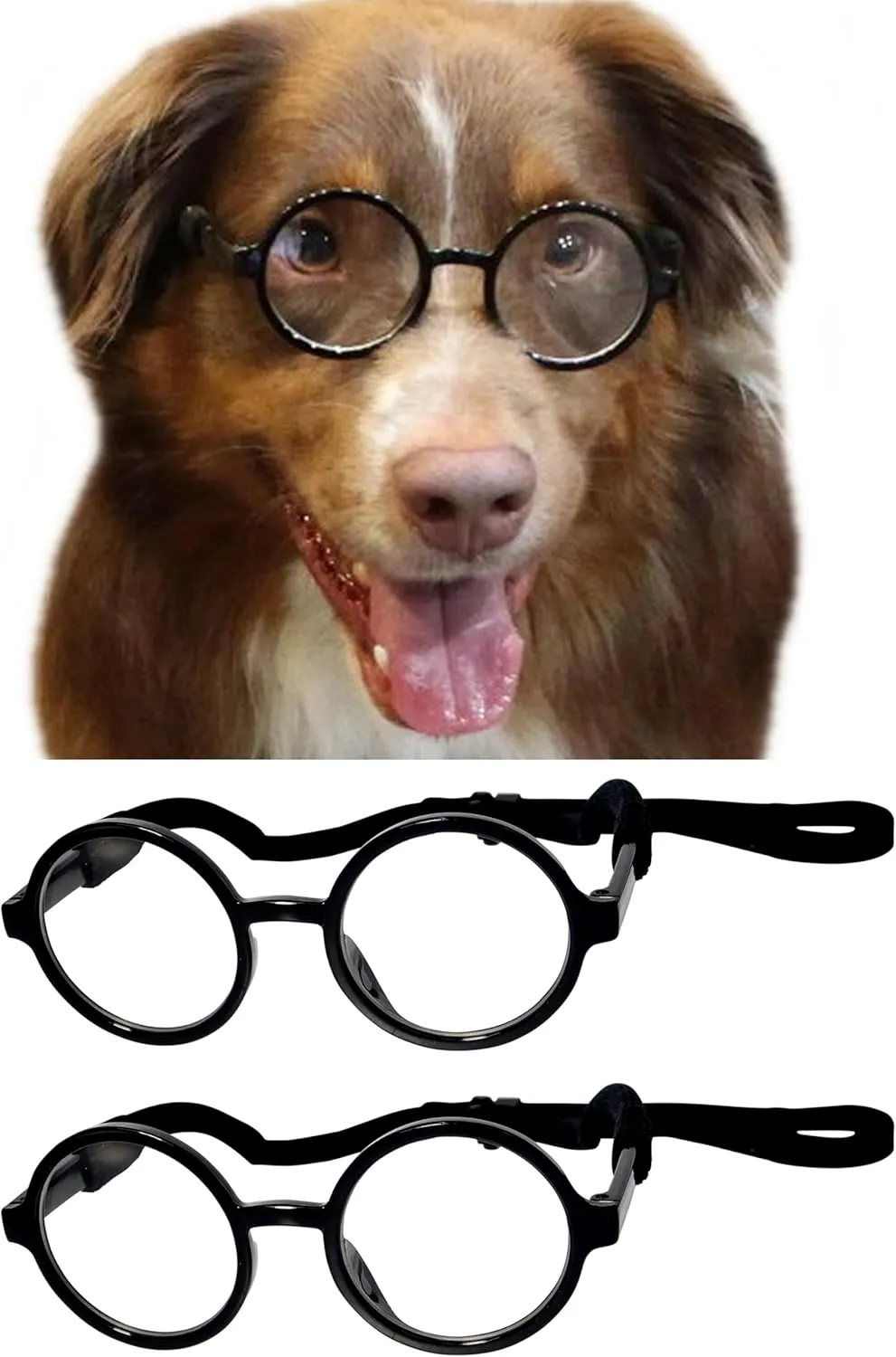 G003 Dog Pet Round Costume Prop Clear Lens Glasses Medium Breeds 18-40lbs (2-Pack Black-Clear Black-clr