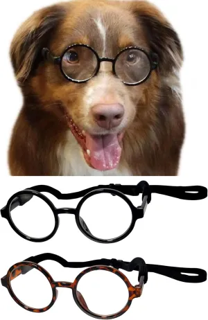G003 Dog Pet Round Costume Prop Clear Lens Glasses Medium Breeds 18-40lbs (2-Pack Black-clr  Tortoise Brown-Clear)