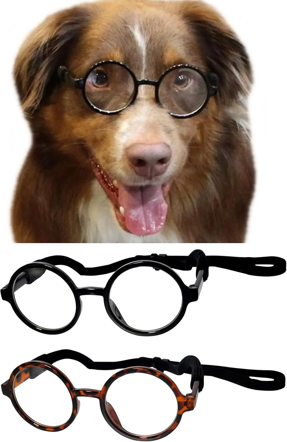 G003 Dog Pet Round Costume Prop Clear Lens Glasses Medium Breeds 18-40lbs (2-Pack Black-clr  Tortoise Brown-Clear)