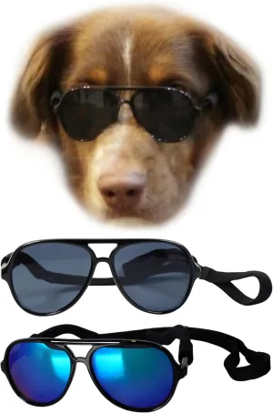 G010 Dog Pet Costume Prop Aviator Sunglasses Medium Breeds 20-40 lbs (2-Pack Black Black-Emerald Green Mirror)