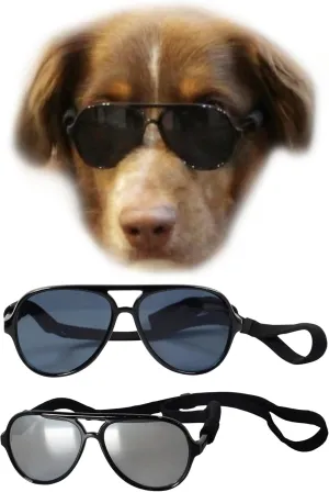 G010 Dog Pet Costume Prop Aviator Sunglasses Medium Breeds 20-40 lbs (2-Pack Black Black-Mirror)